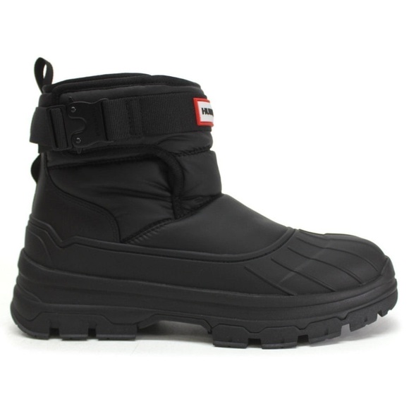 NWOT Hunter Short Buckle Synthetic Textile Women's Black Snow Boots - Picture 1 of 8